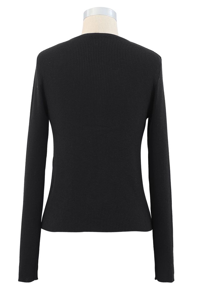 Double-Breasted Rib Knit Top in Black