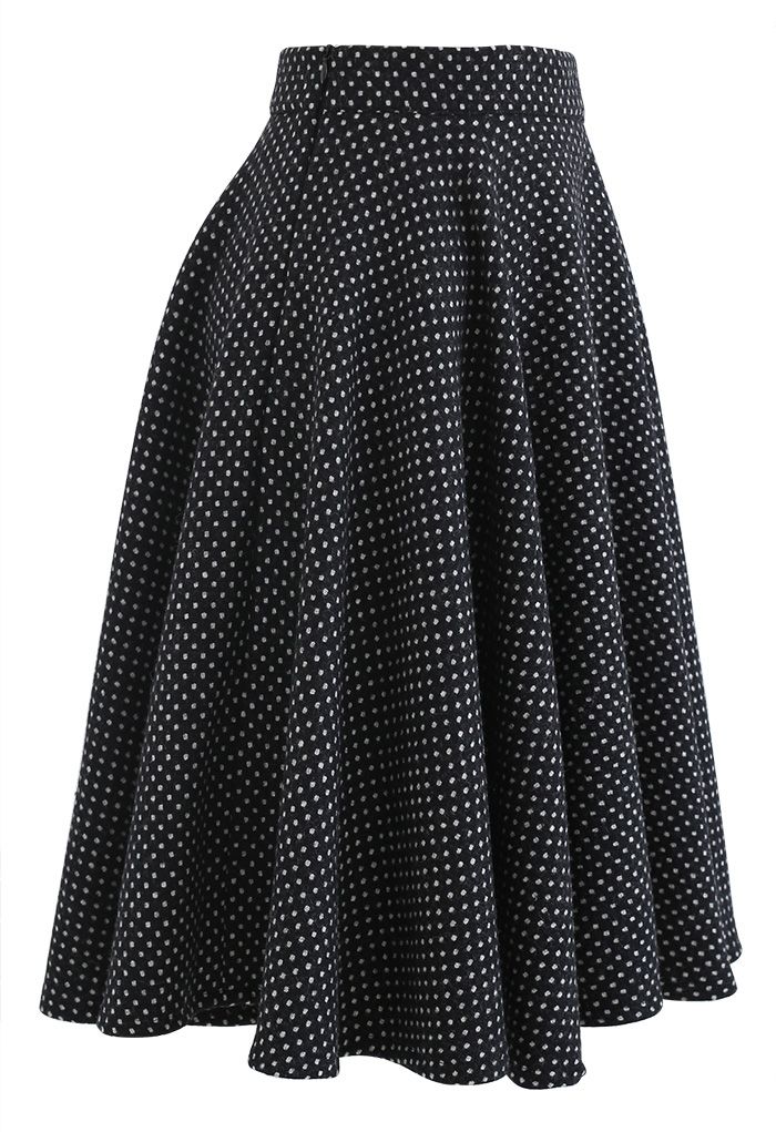 Polka Dots Wool-Blend Flare Skirt - Retro, Indie and Unique Fashion