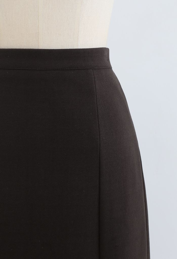 Side Slit Midi Pencil Skirt in Brown