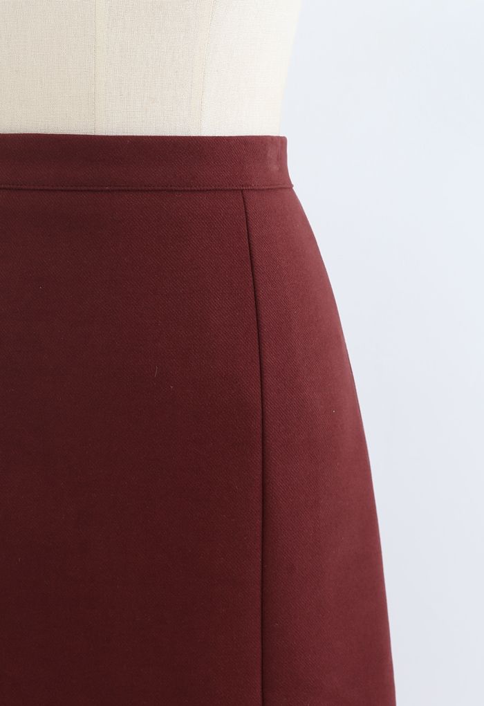 Side Slit Midi Pencil Skirt in Red