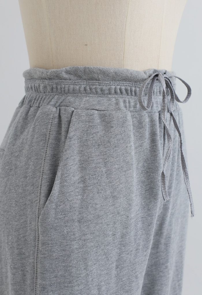 Cuffed Hem Drawstring Pockets Joggers in Grey