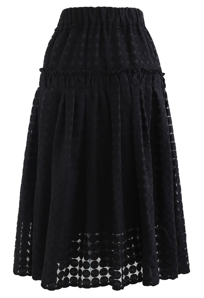 Full Circle Embroidered Organza Midi Skirt in Black
