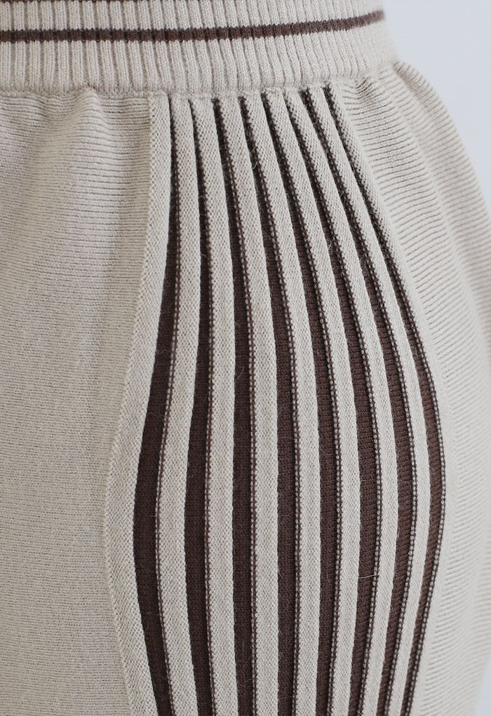 Contrasted Side Drawstring Rib Knit Pants in Sand