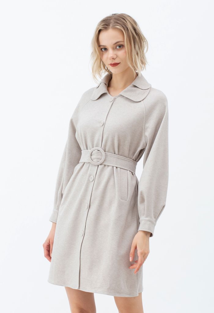 Collared Belted Button Down Coat Dress in Linen
