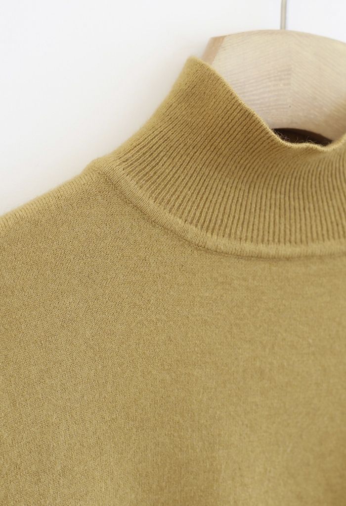 Basic High Neck Knit Top in Mustard