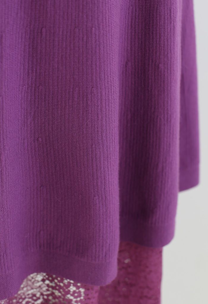 Floret Lace Knit Reversible Midi Skirt in Magenta