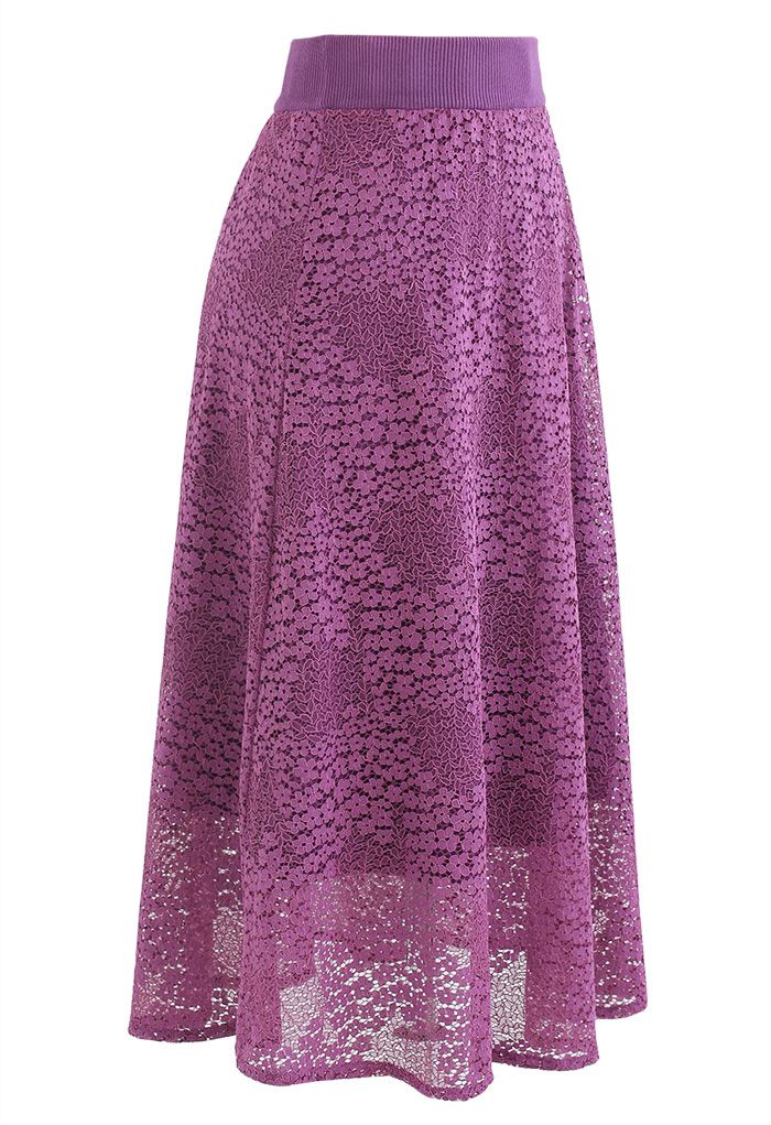 Floret Lace Knit Reversible Midi Skirt in Magenta