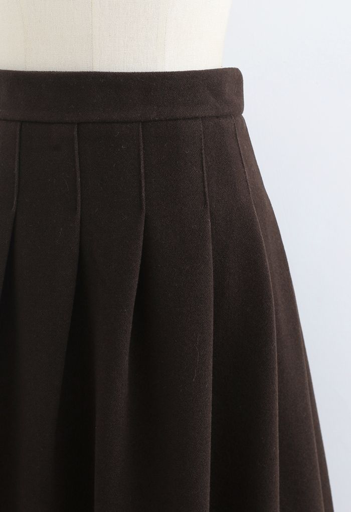 Pleated Wool-Blend Midi Skirt in Brown