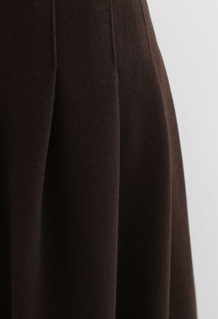 Pleated Wool-Blend Midi Skirt in Brown