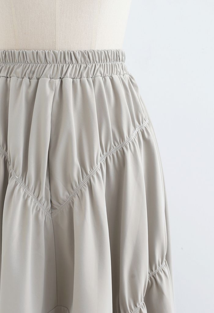 Faux Leather Elasticated Pleated Skirt in Ivory