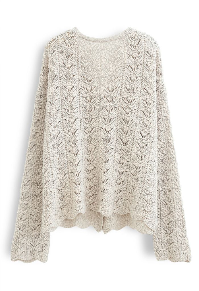 Hollow Out Knit Cami Top and Cardigan Set in Linen