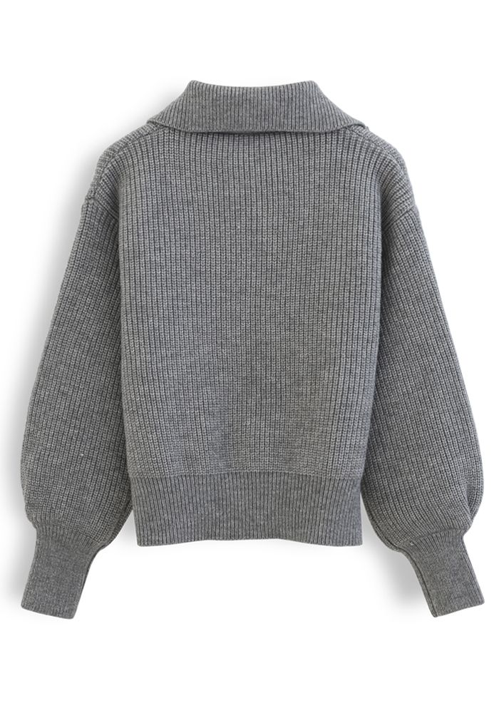 High Zipper Collar Knit Sweater in Grey