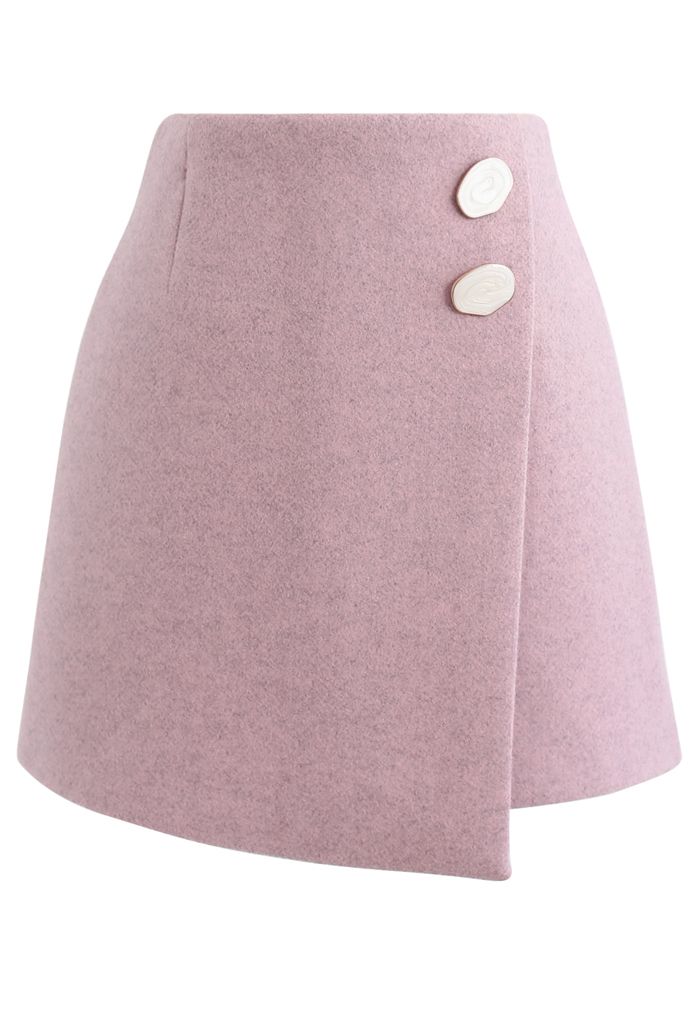 Marble Button Flap Mini Skirt in Pink