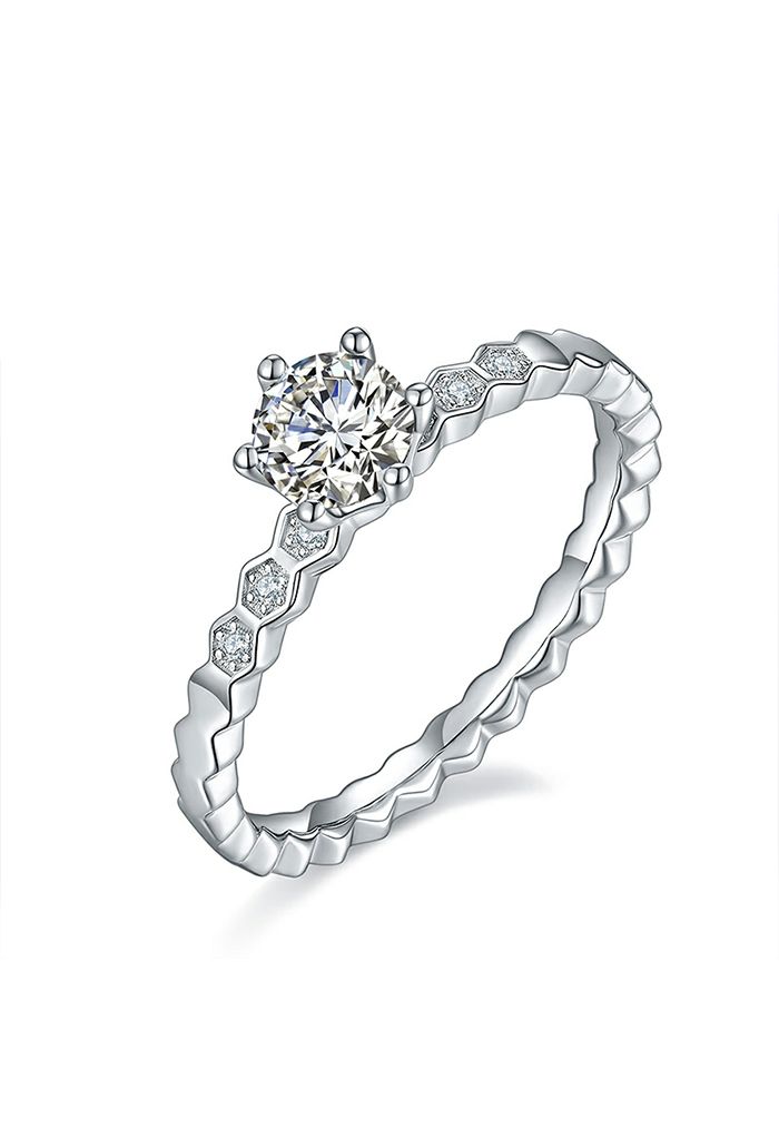 Hexagon Edge Moissanite Diamond Ring