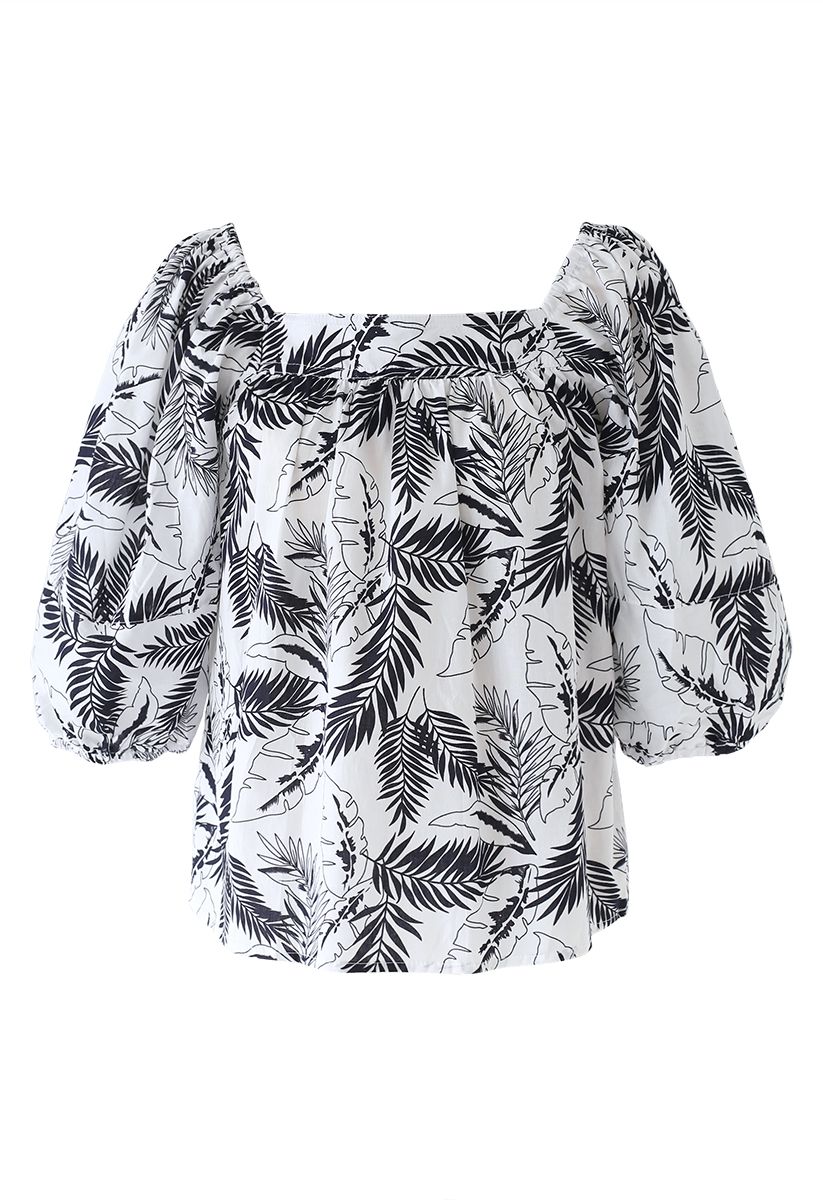 Square Neck Plantain Leaves Dolly Top in White