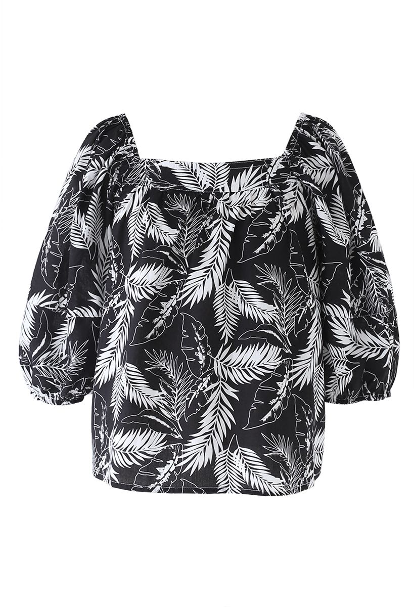 Square Neck Plantain Leaves Dolly Top in Black
