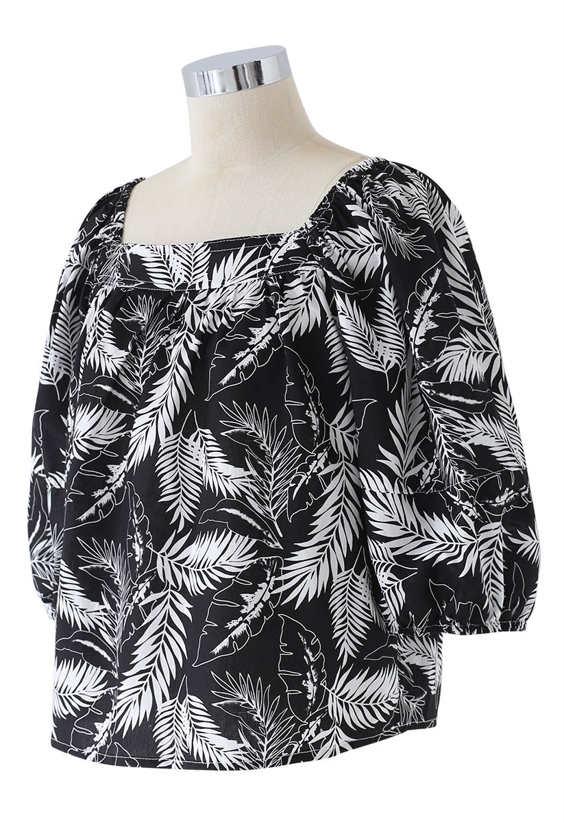 Square Neck Plantain Leaves Dolly Top in Black