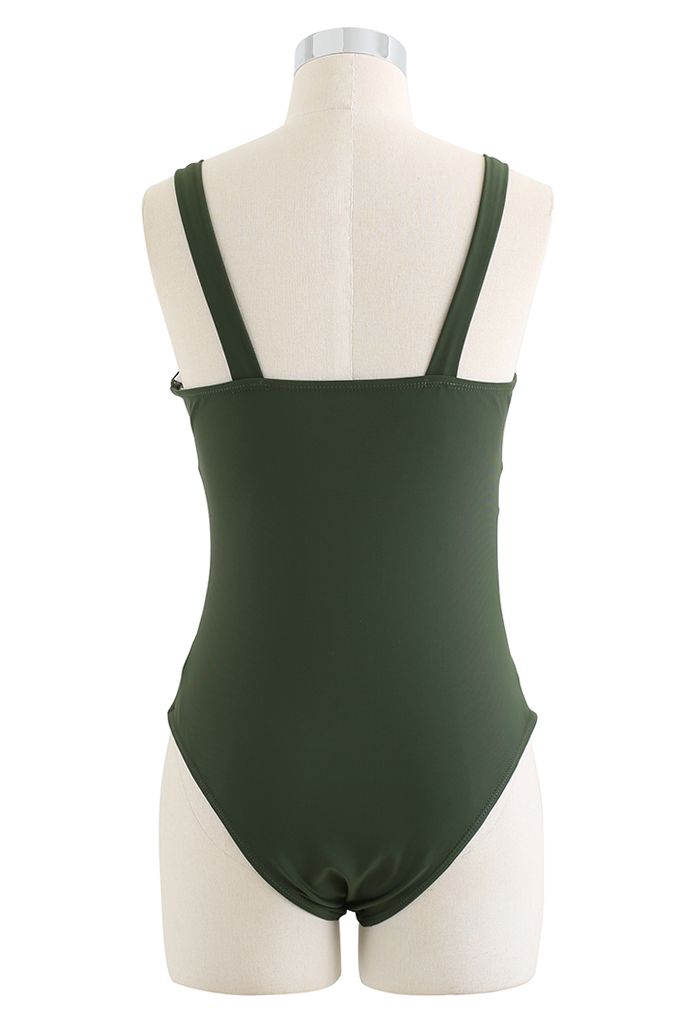Amber O-Ring Cutout Swimsuit in Army Green