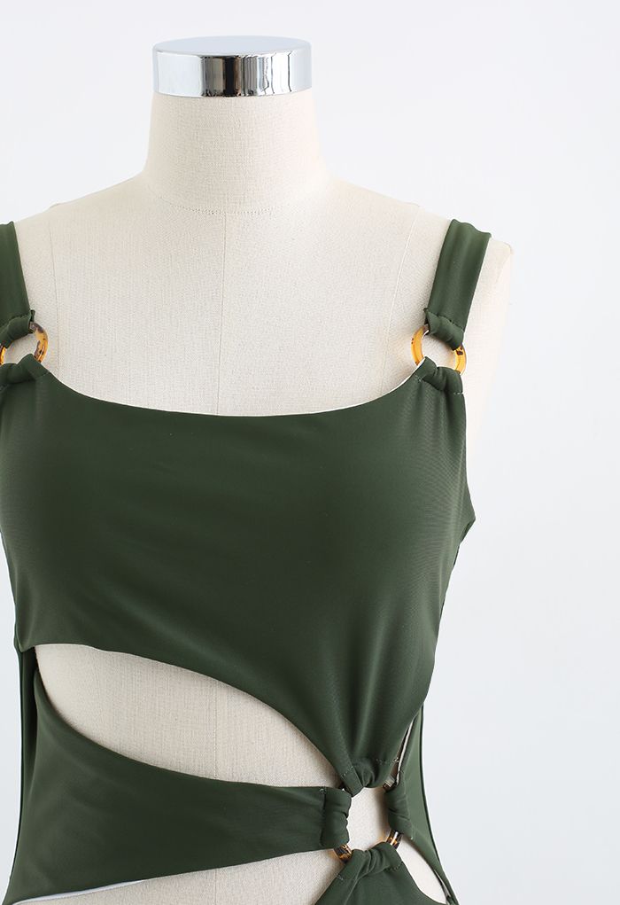 Amber O-Ring Cutout Swimsuit in Army Green