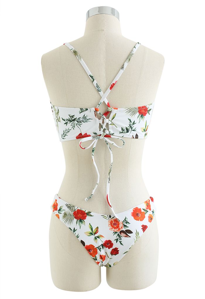Sunshine Flower Print Lace-Up Bikini Set