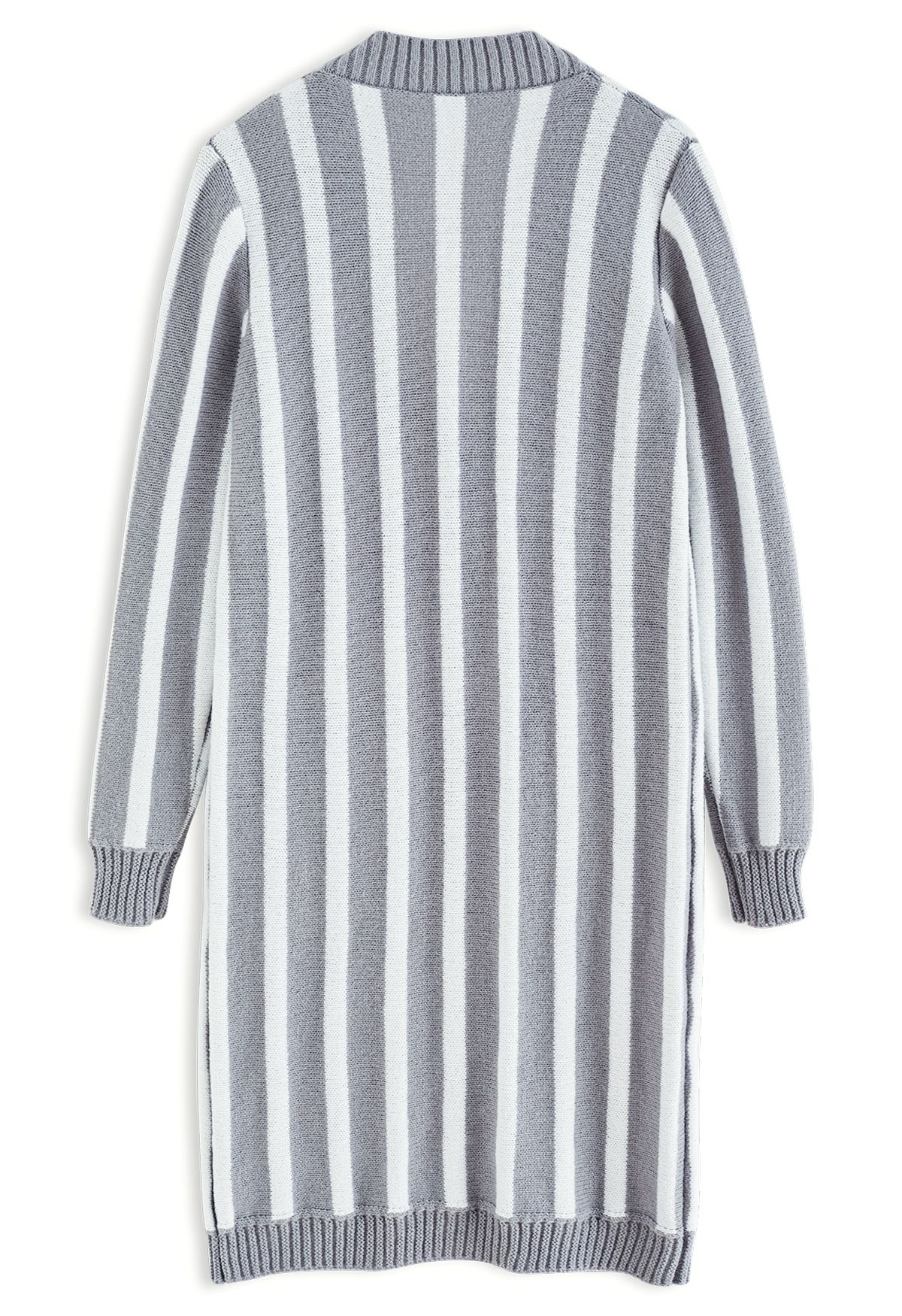 Striped Button Down Longline Cardigan in Grey