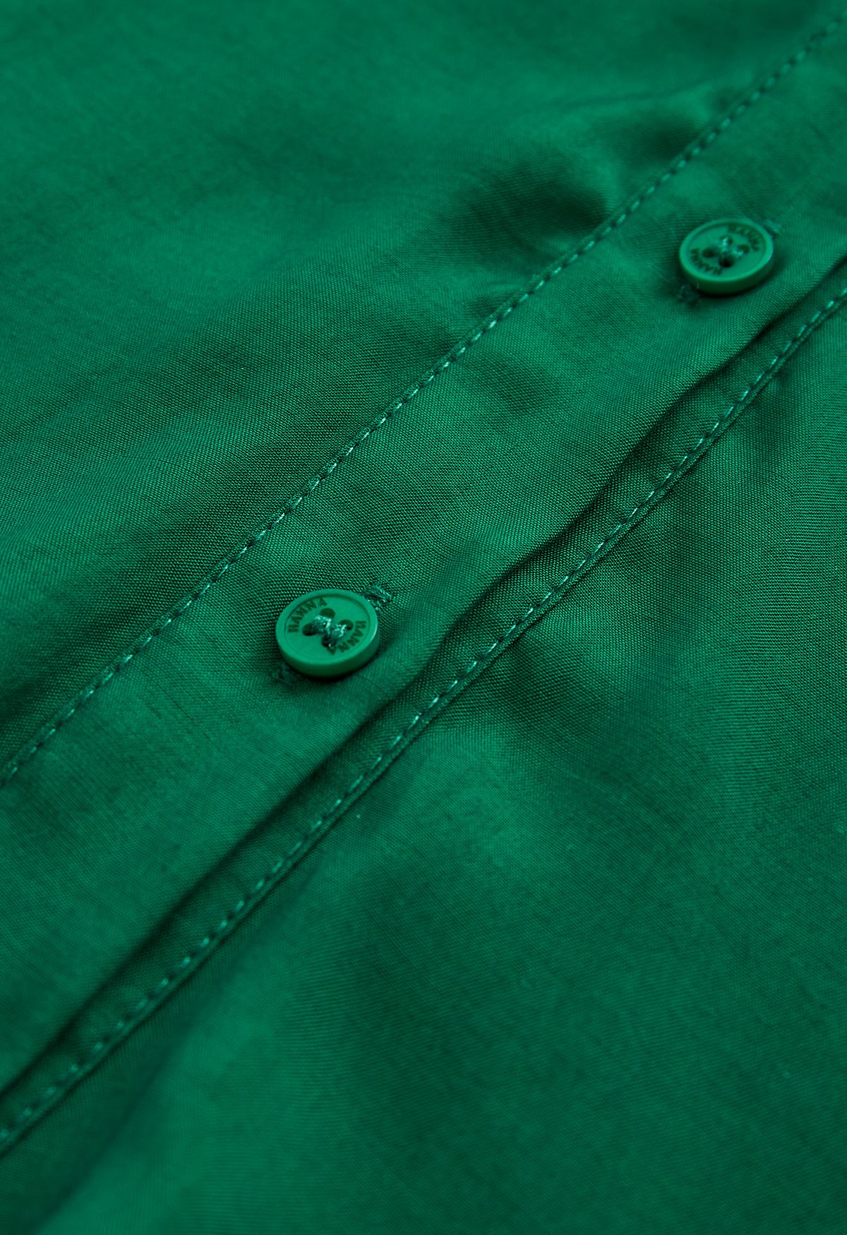 Side Vent Button Down Ruffle Shirt in Emerald