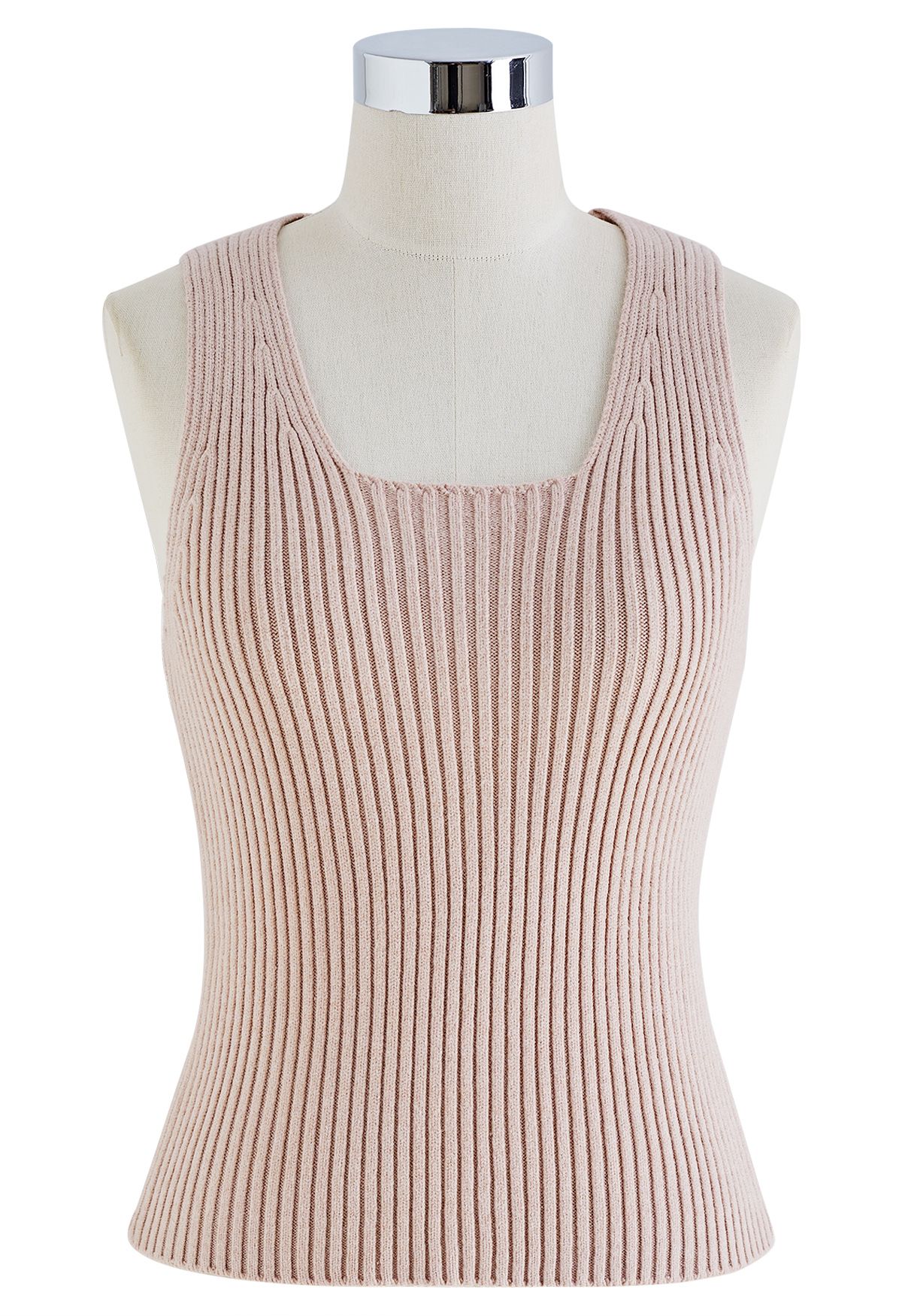 Turtleneck Rib Knit Twinset Top in Dusty Pink