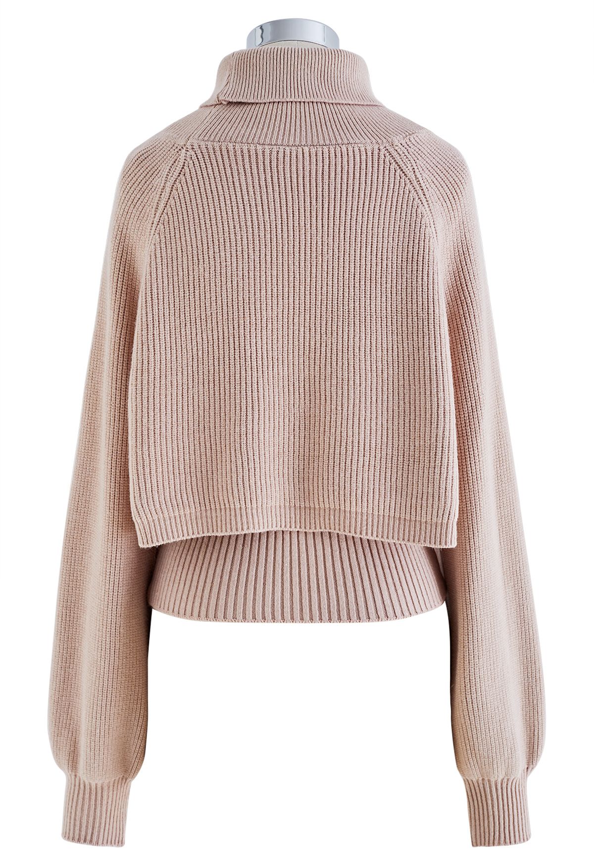 Turtleneck Rib Knit Twinset Top in Dusty Pink