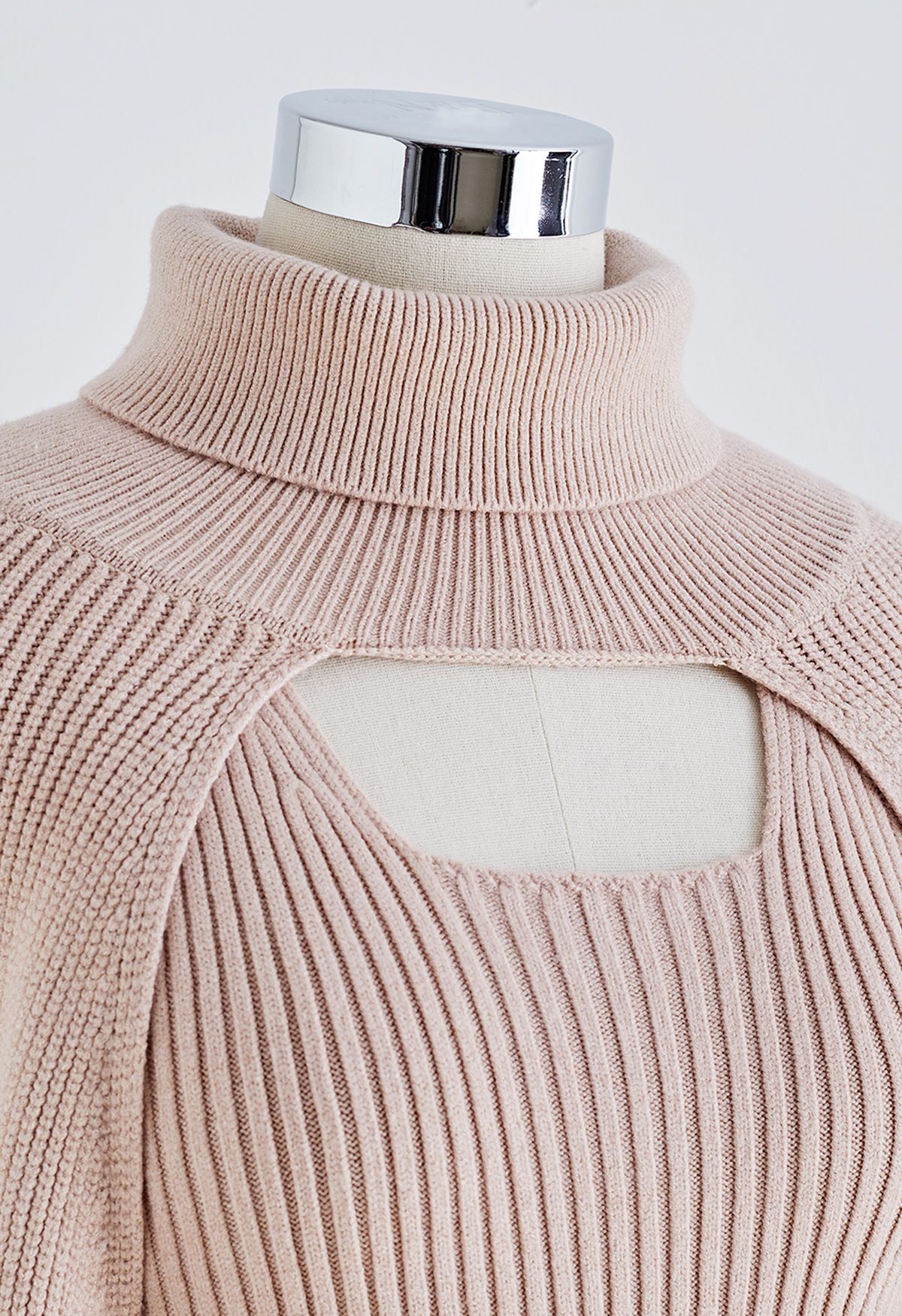 Turtleneck Rib Knit Twinset Top in Dusty Pink