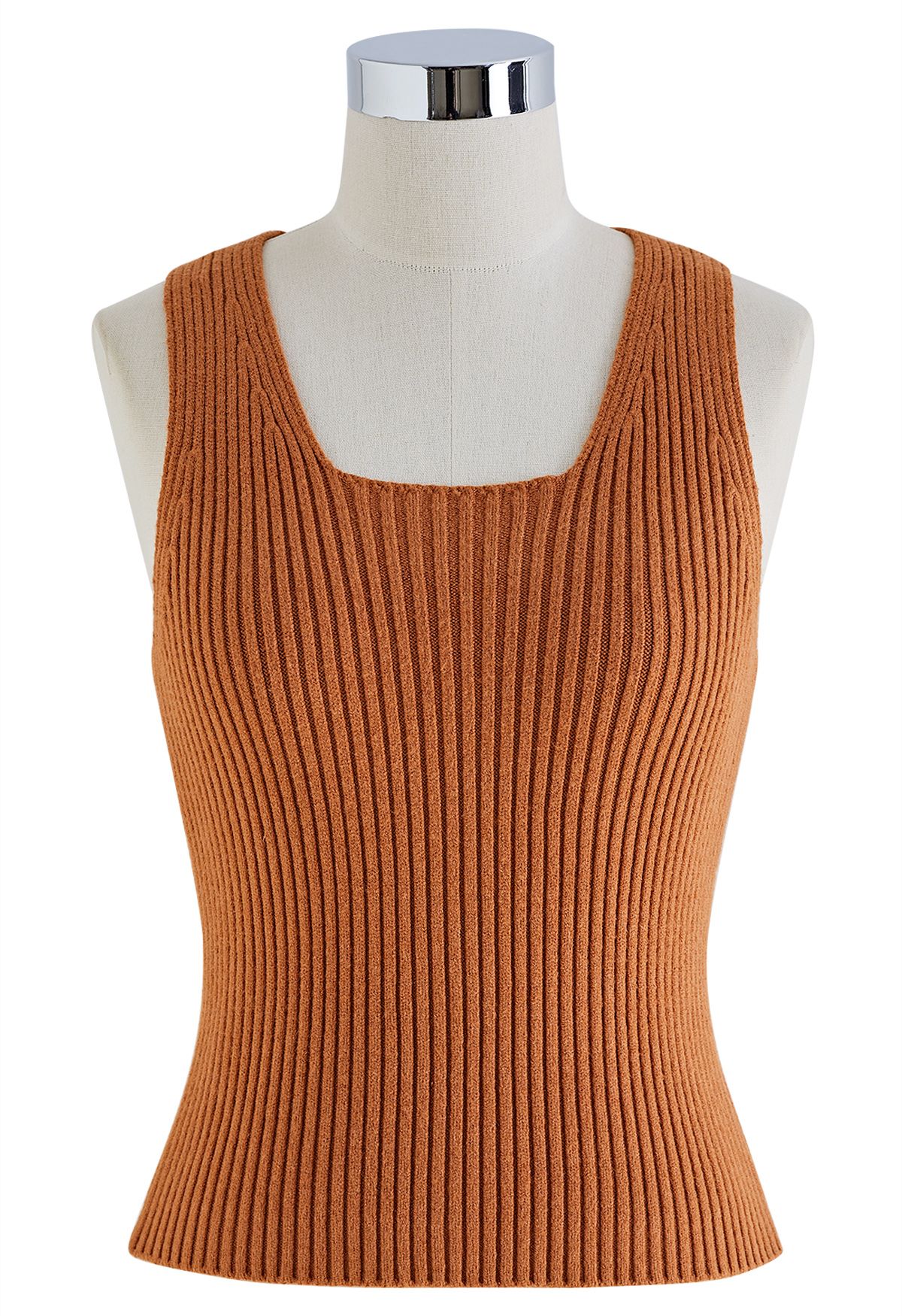 Turtleneck Rib Knit Twinset Top in Caramel