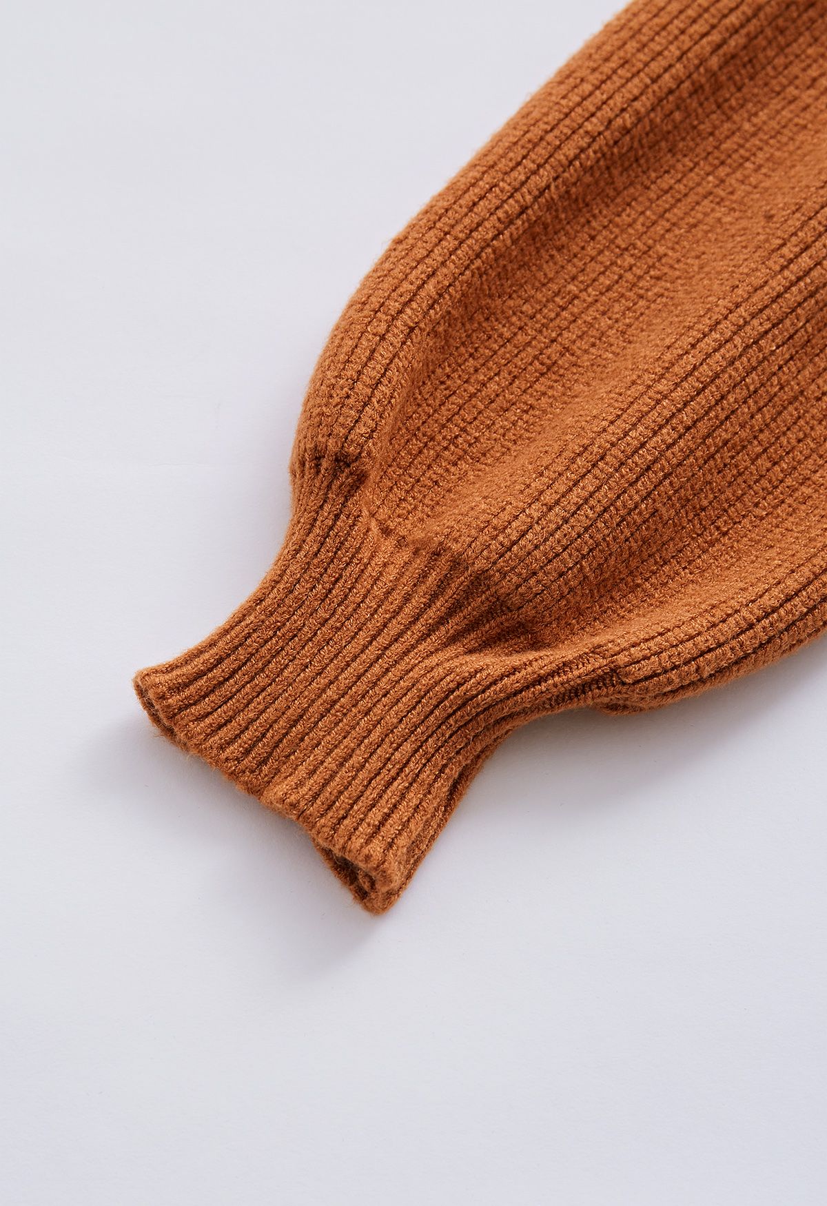 Turtleneck Rib Knit Twinset Top in Caramel