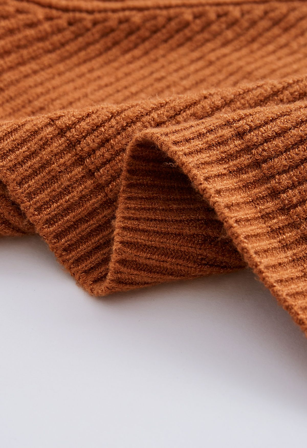 Turtleneck Rib Knit Twinset Top in Caramel