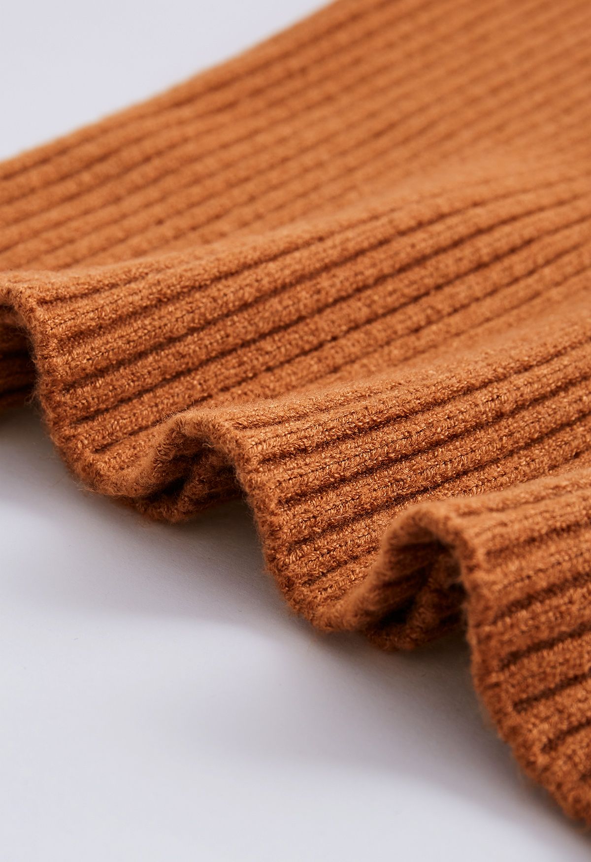 Turtleneck Rib Knit Twinset Top in Caramel