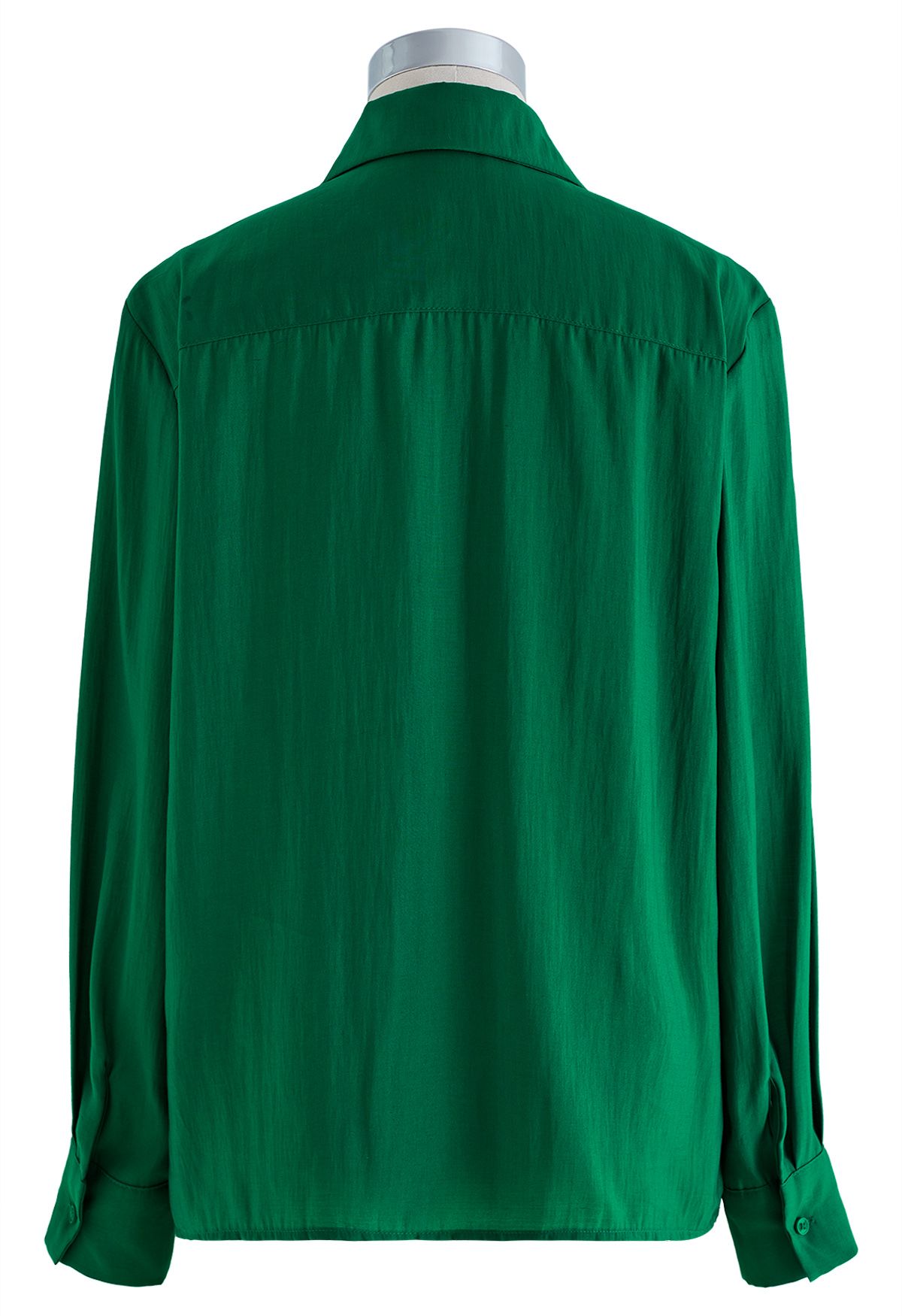 Side Vent Button Down Ruffle Shirt in Emerald