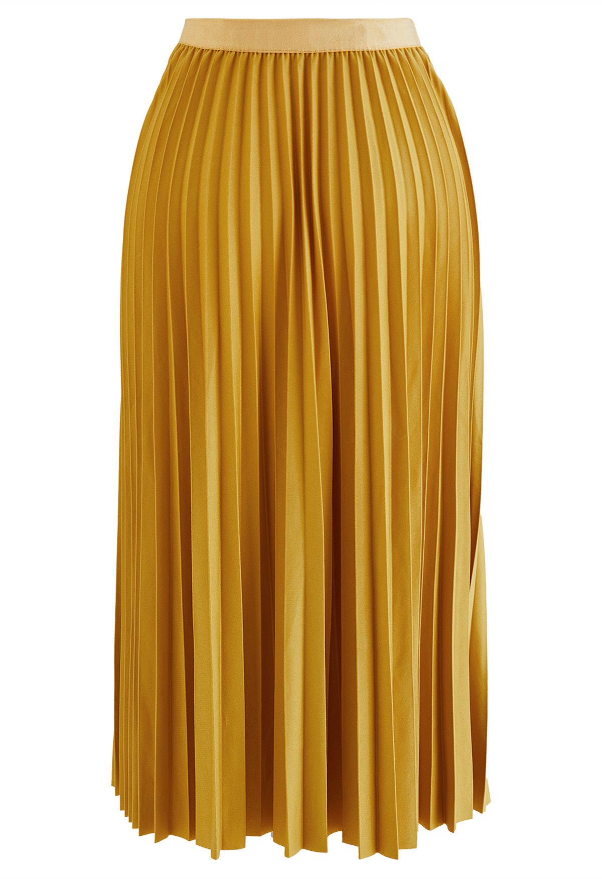 Simplicity Pleated Midi Skirt in Mustard Retro Indie and Unique Fashion