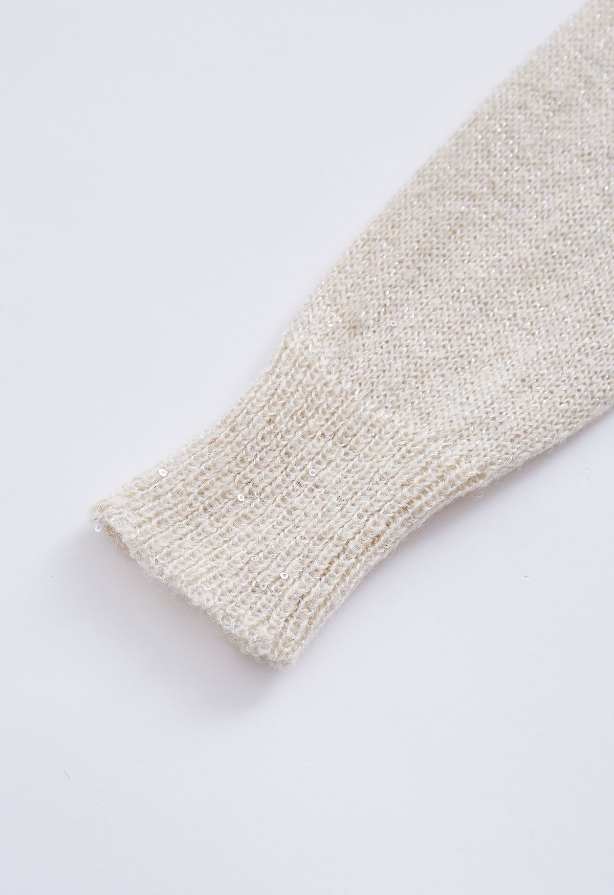 Lightweight Sequins Round Neck Knit Sweater in Cream