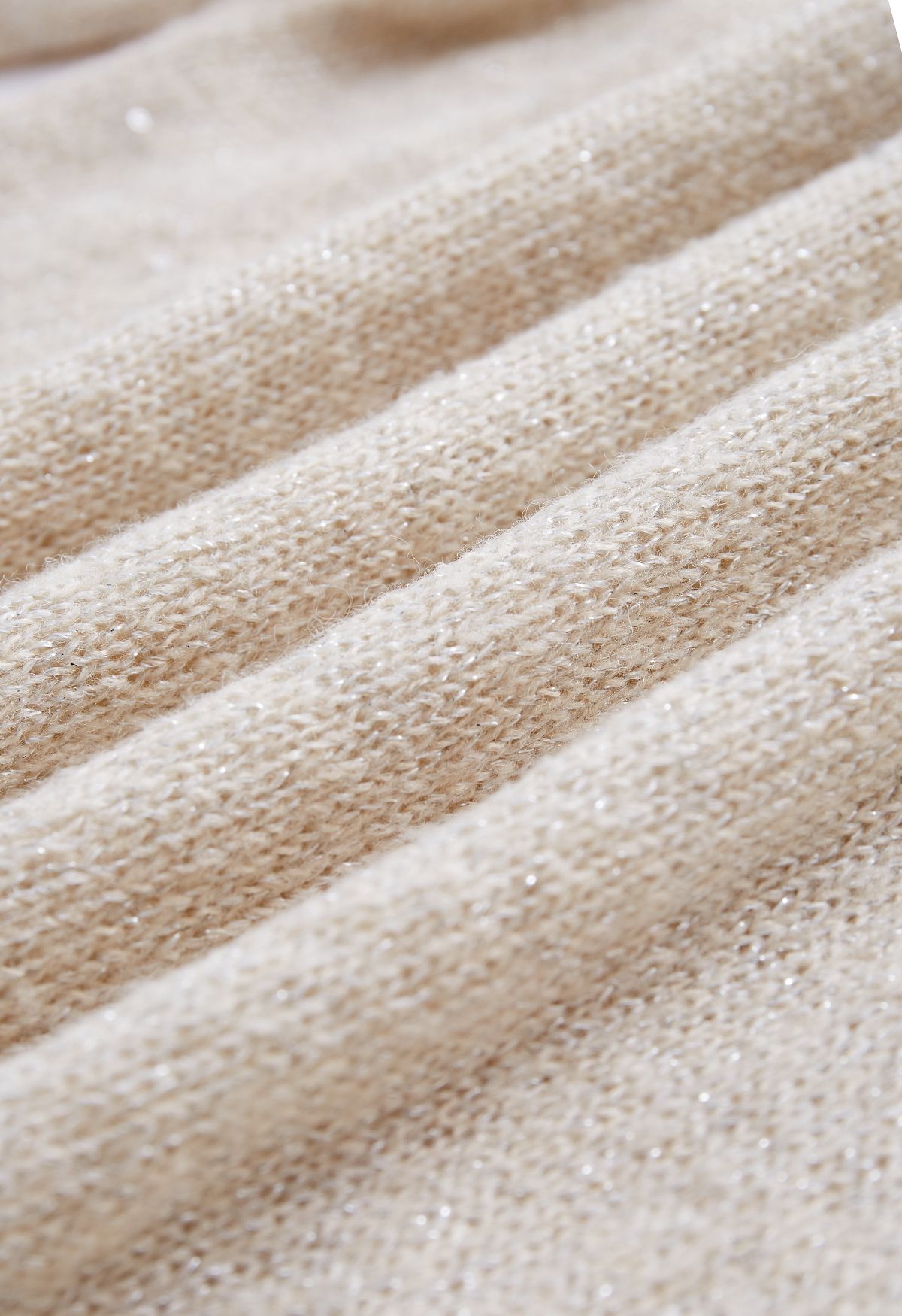 Lightweight Sequins Round Neck Knit Sweater in Cream