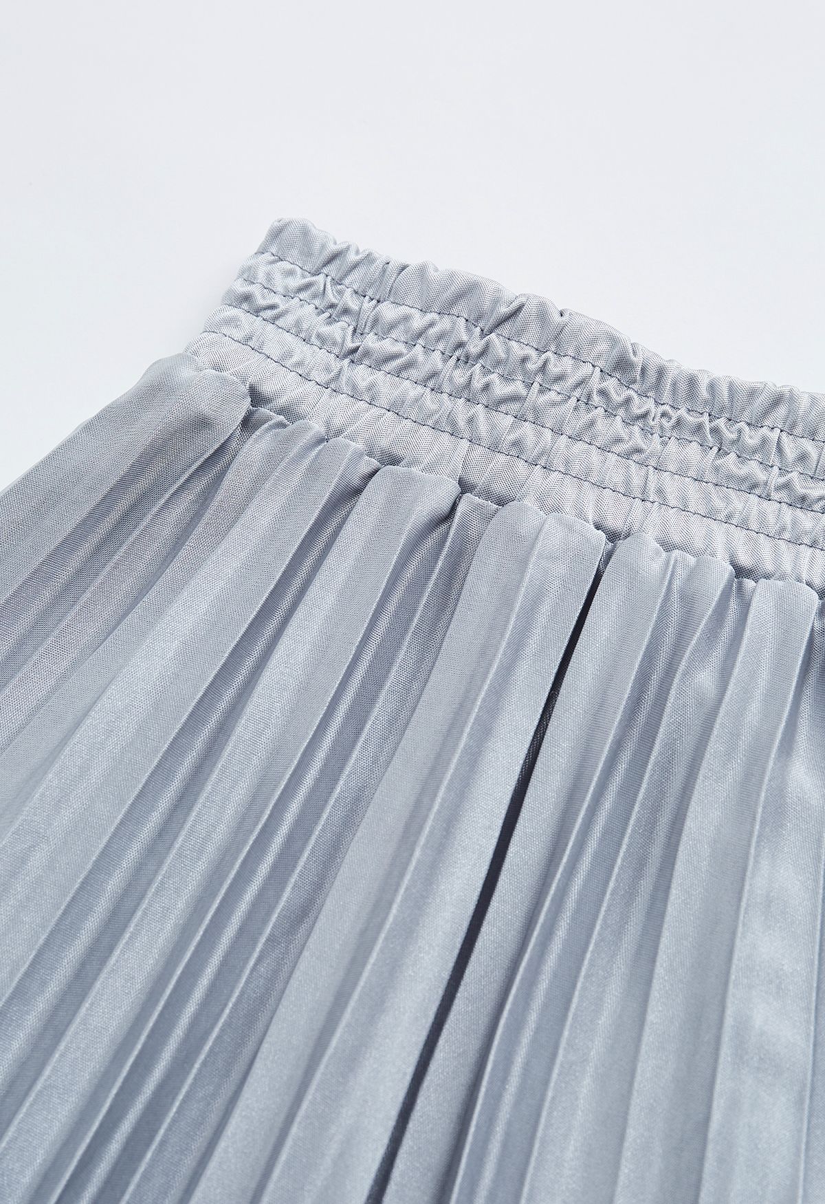 Glossy Pleated Maxi Skirt in Grey
