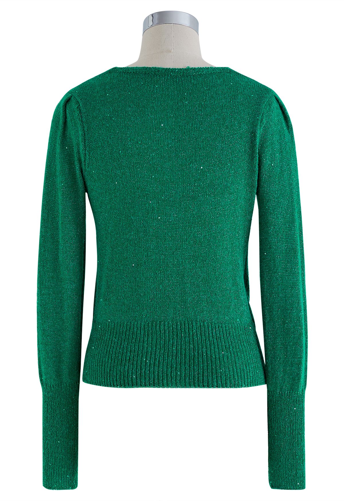 Lightweight Sequins Wrapped Knit Top in Green