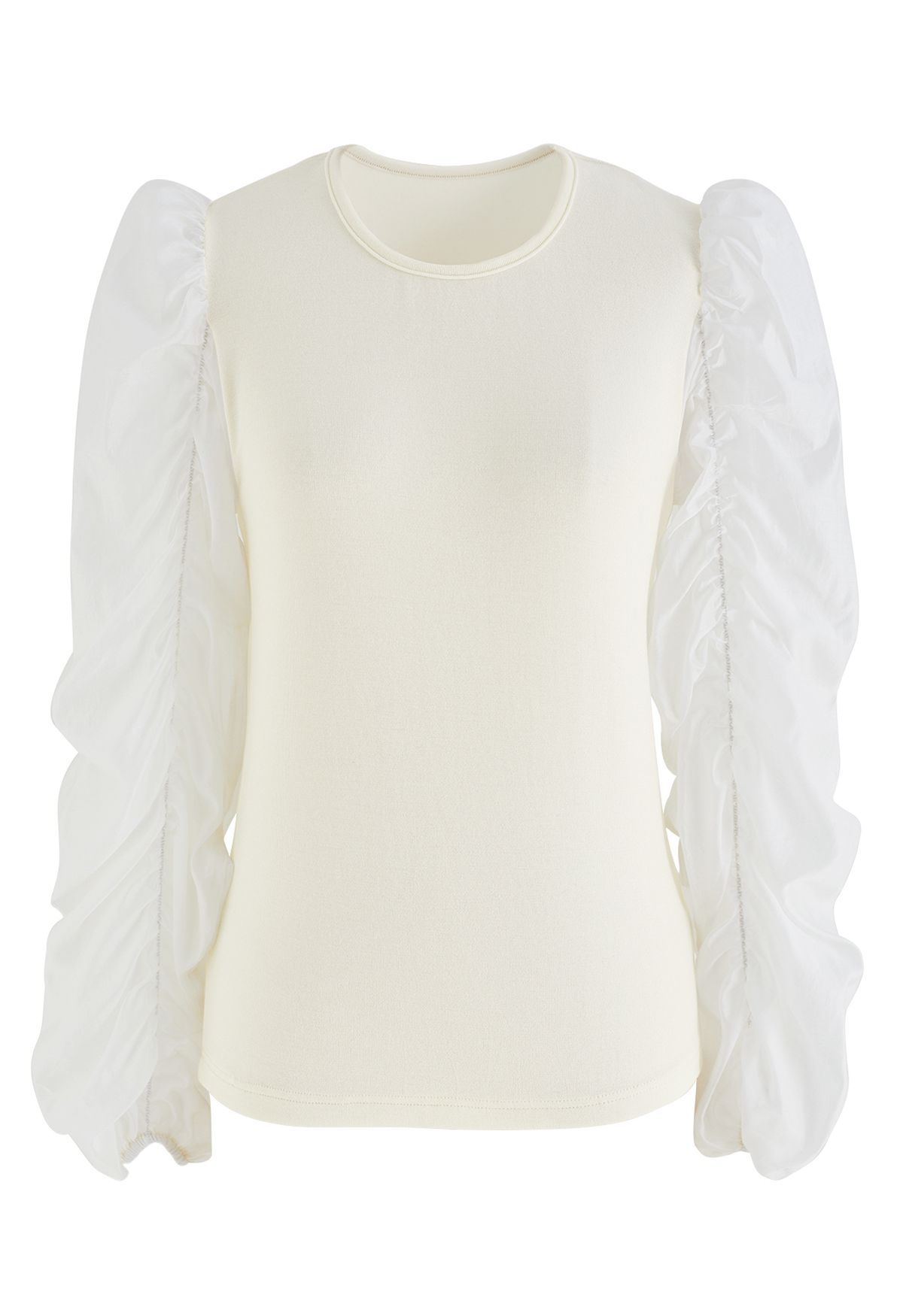Bubble Sleeves Soft Touch Spliced Top in Cream