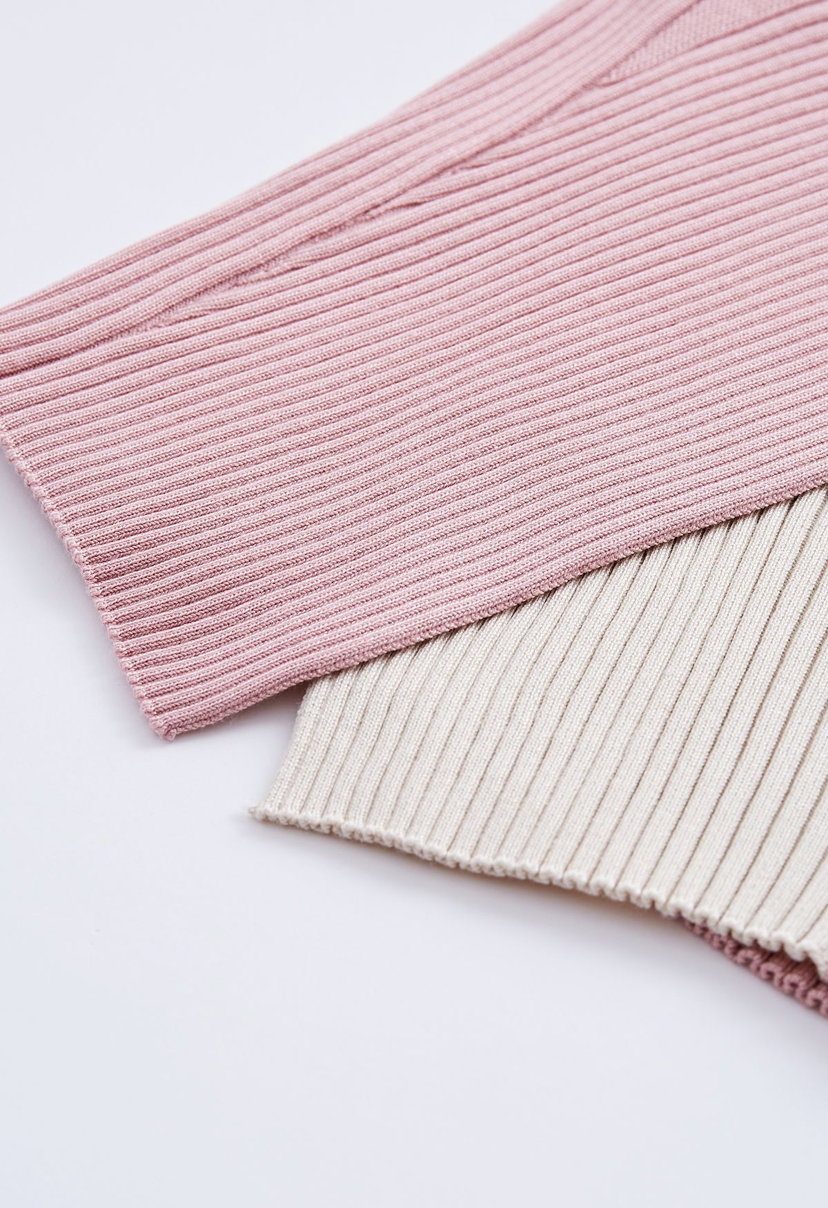 Two-Tone Crisscross Buttoned Ribbed Sweater in Pink