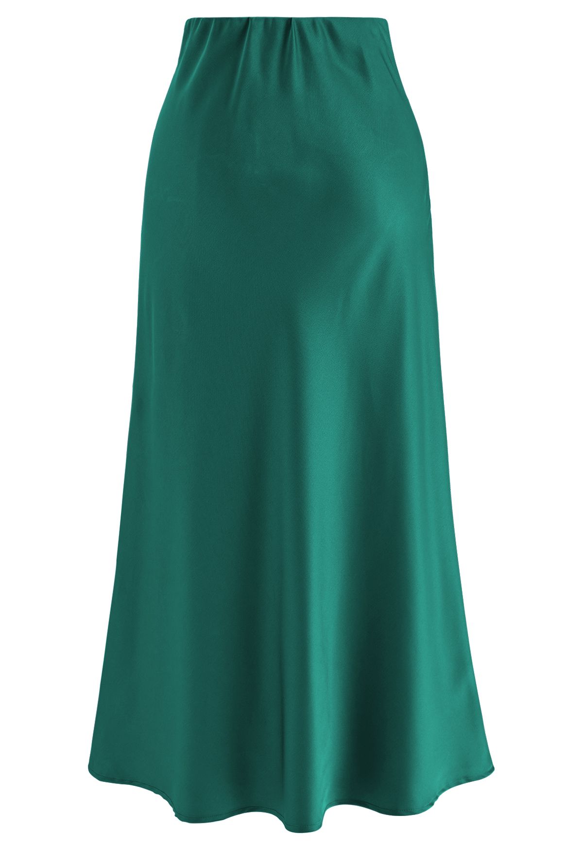 Satin Finish Bias Cut Midi Skirt in Emerald