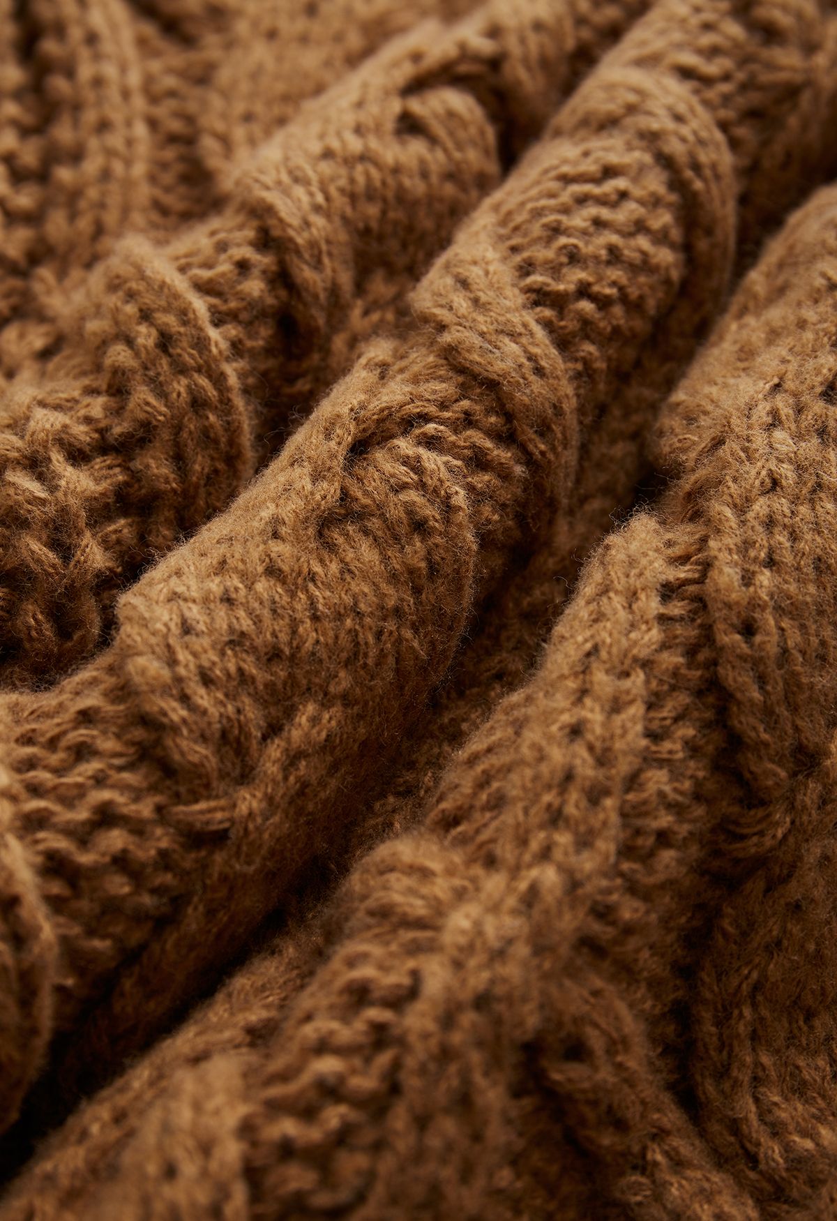 Bubble Sleeve Braided Ribbed Sweater in Tan