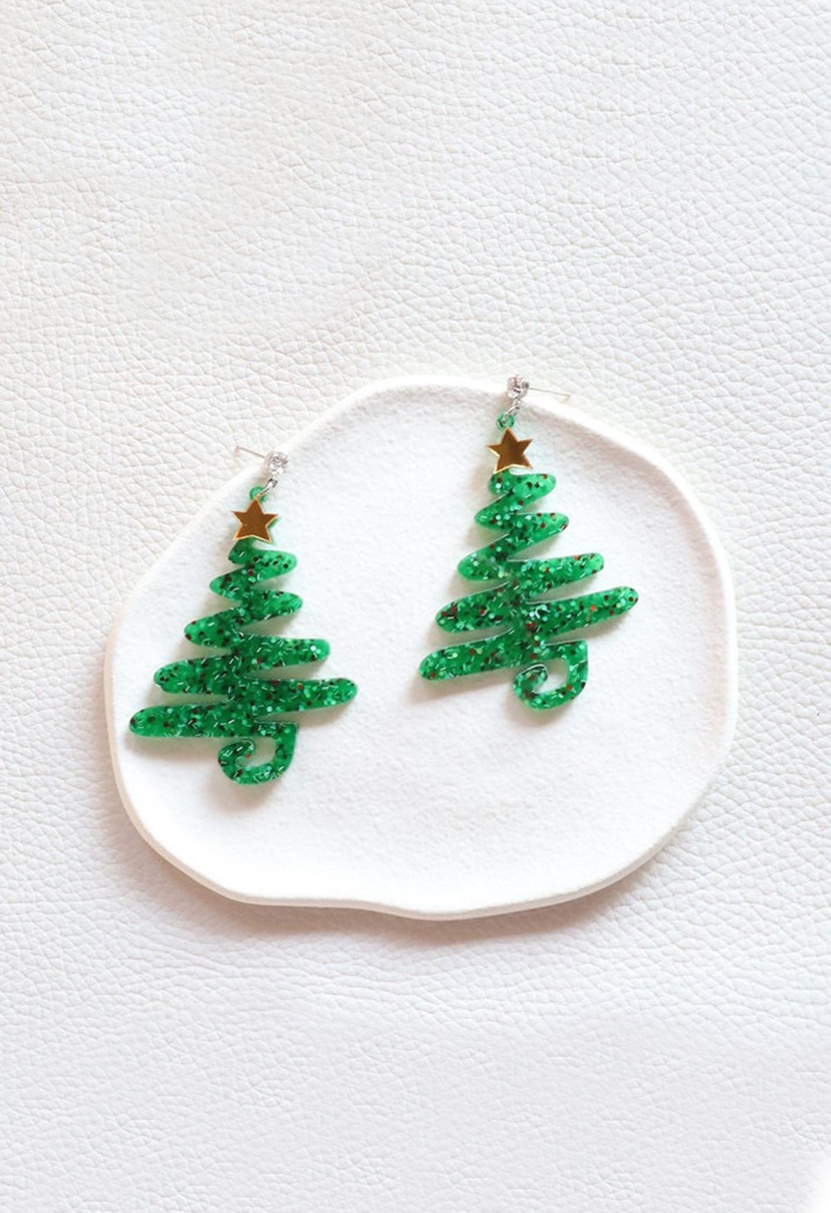 Starry Christmas Tree Earrings in Green