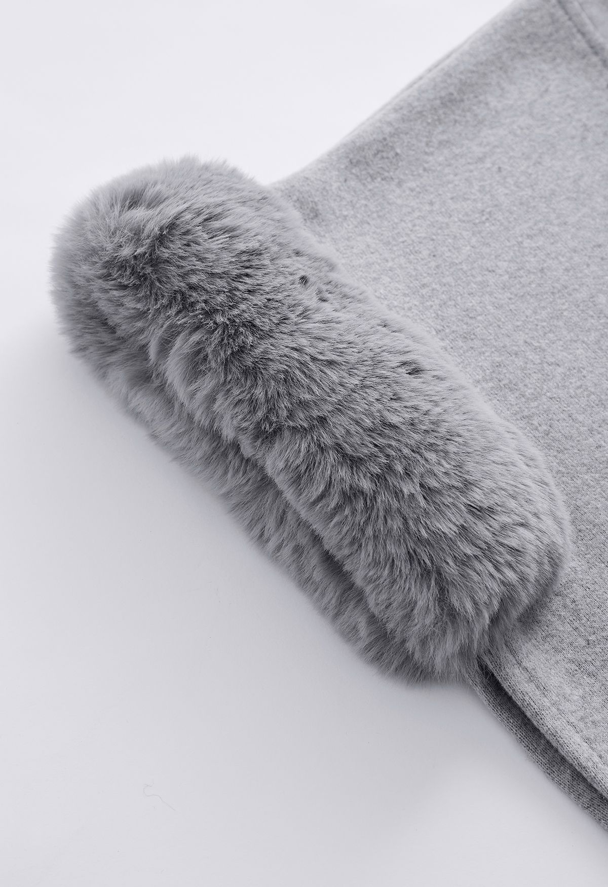Self-Tie Bowknot Faux Fur Poncho in Grey