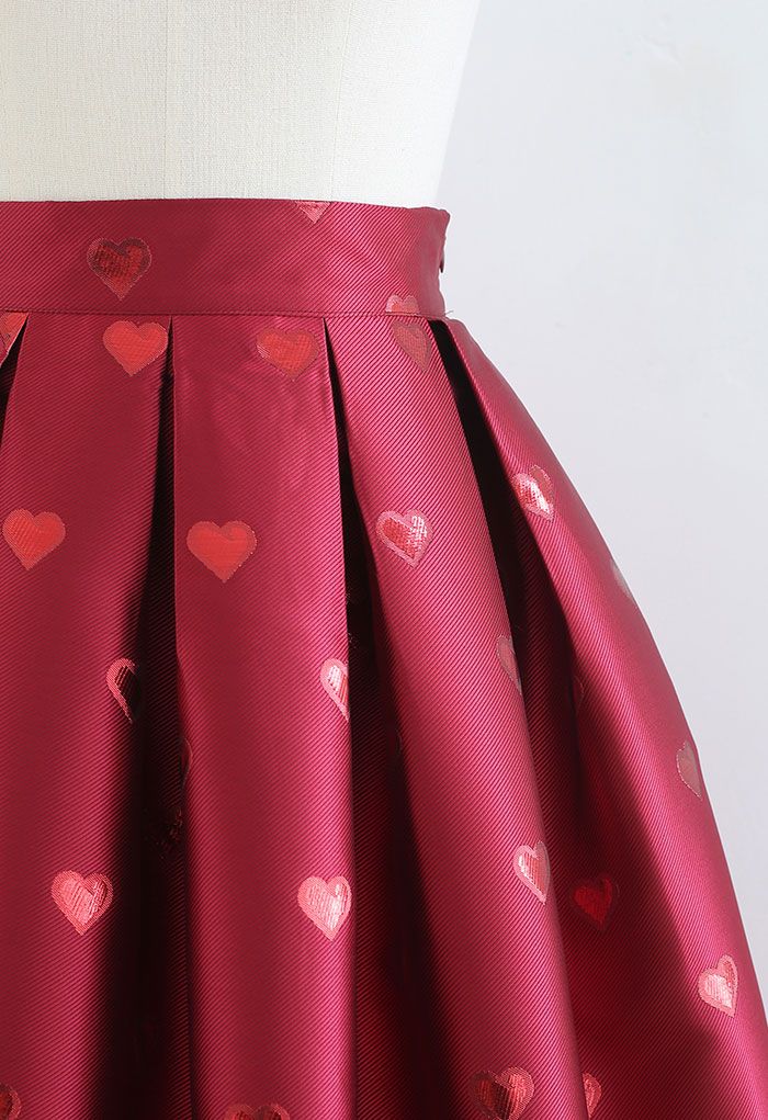 Fall in Love Jacquard Pleated Skirt in Red