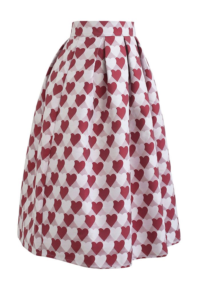 Counting Hearts Jacquard Pleated Midi Skirt