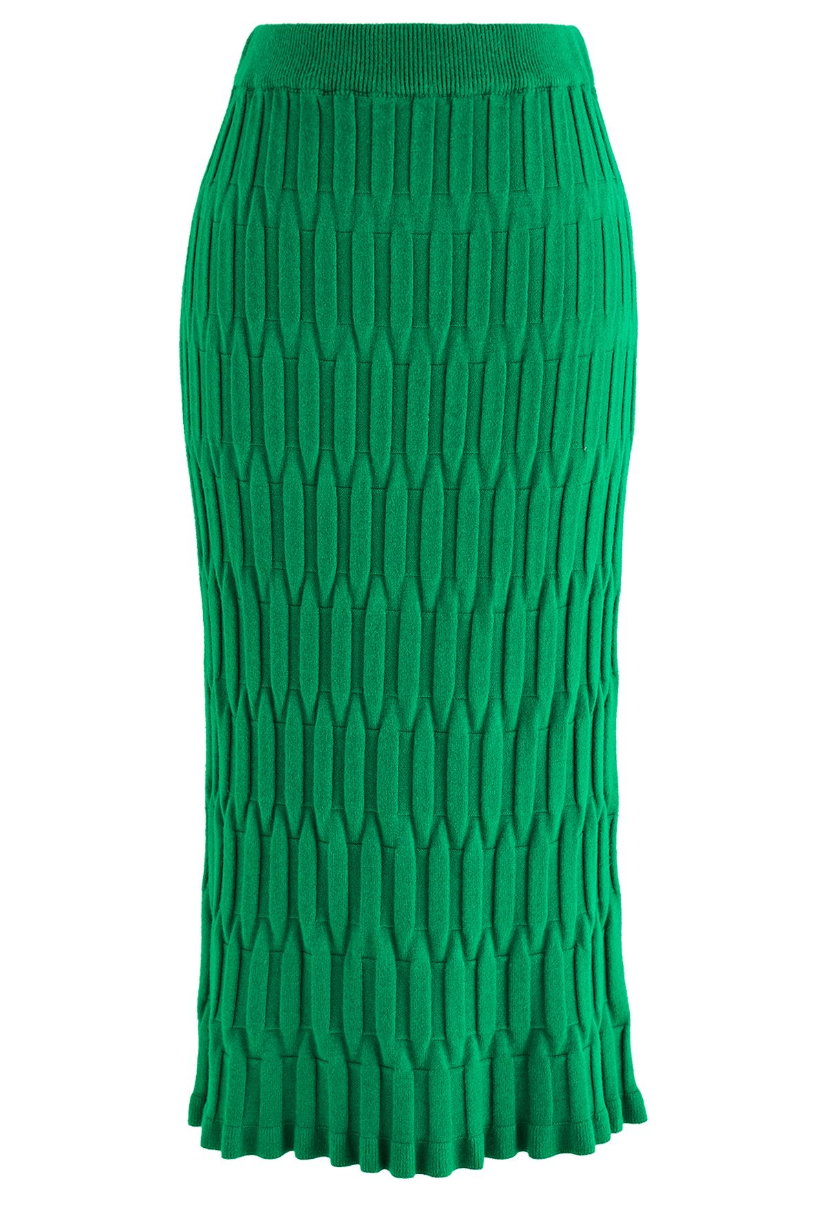 Embossed Texture Knit Pencil Skirt in Green