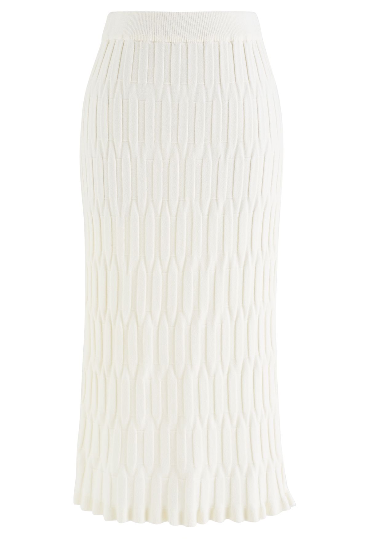 Embossed Texture Knit Pencil Skirt in Cream