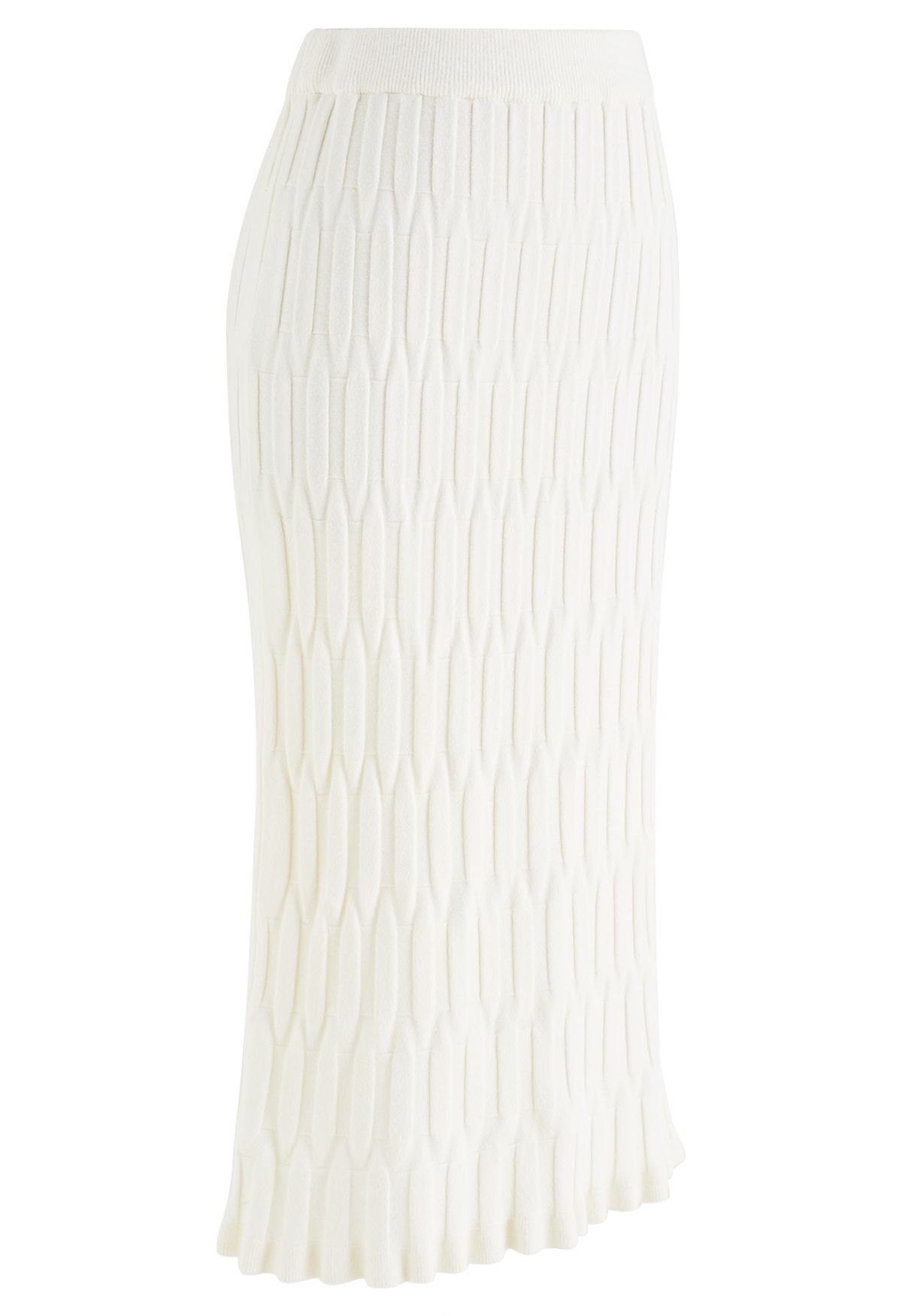 Embossed Texture Knit Pencil Skirt in Cream